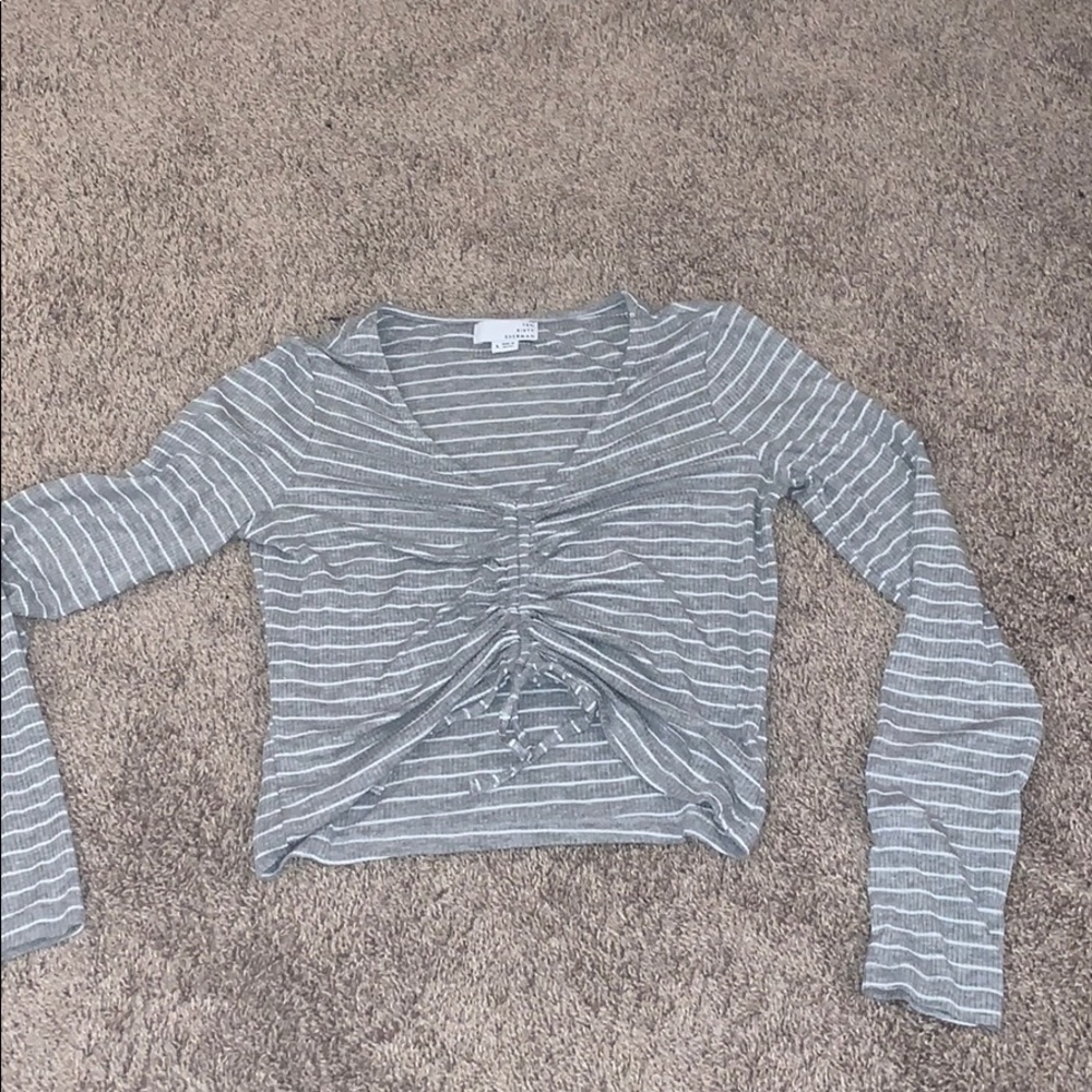 white and grey striped cinched top
